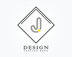 logo ontwerp sjabloon met brief j van de alfabet in een doos met geel afgeronde merken vector