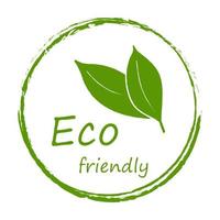 ecologisch, bio, veganistisch voedsel stickers sjabloon, logo met bladeren voor biologisch en eco vriendelijk producten. eco sticker voor etikettering pakket, voedsel, cosmetica. hand- getrokken stijl. vector