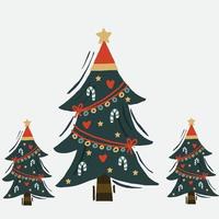 versierde kerstboom met ster, lampjes, decoratieballen en lampen. vector