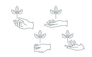 duurzame ecologisch milieu concept. hand- Holding fabriek. lineair vector illustratie.