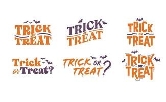 truc of traktatie belettering ontwerp met vliegend vleermuizen. halloween kaart of banier spookachtig ontwerp. vector