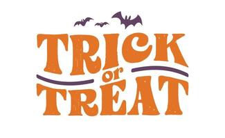 truc of traktatie belettering ontwerp met vliegend vleermuizen. halloween kaart of banier spookachtig ontwerp. vector