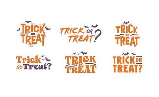 truc of traktatie belettering ontwerp met vliegend vleermuizen. halloween kaart of banier spookachtig ontwerp. vector