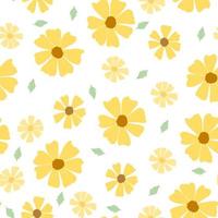 naadloos wijnoogst patroon. schattig geel bloemen en zwart bladeren schets Aan wit achtergrond. vector textuur. modieus afdrukken voor textiel .