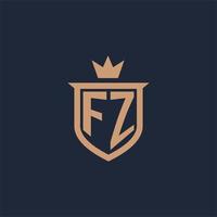 fz monogram eerste logo met schild en kroon stijl vector