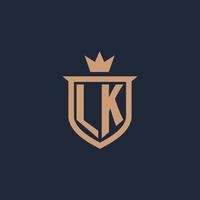 lk monogram eerste logo met schild en kroon stijl vector