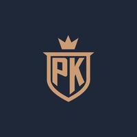 pk monogram eerste logo met schild en kroon stijl vector