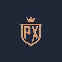 px monogram eerste logo met schild en kroon stijl vector