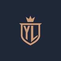 yl monogram eerste logo met schild en kroon stijl vector