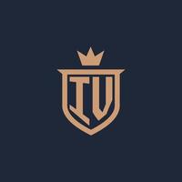 iv monogram eerste logo met schild en kroon stijl vector