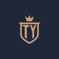 ty monogram eerste logo met schild en kroon stijl vector