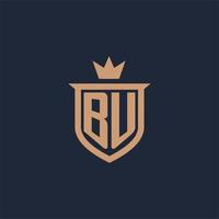 bu monogram eerste logo met schild en kroon stijl vector