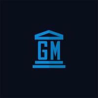 gm eerste logo monogram met gemakkelijk gerechtsgebouw gebouw icoon ontwerp vector