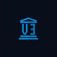 ve eerste logo monogram met gemakkelijk gerechtsgebouw gebouw icoon ontwerp vector