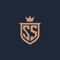 ss monogram eerste logo met schild en kroon stijl vector