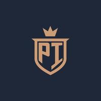pi monogram eerste logo met schild en kroon stijl vector