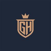 gh monogram eerste logo met schild en kroon stijl vector