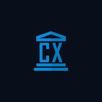 cx eerste logo monogram met gemakkelijk gerechtsgebouw gebouw icoon ontwerp vector