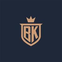 bk monogram eerste logo met schild en kroon stijl vector