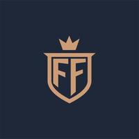 ff monogram eerste logo met schild en kroon stijl vector