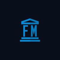 fm eerste logo monogram met gemakkelijk gerechtsgebouw gebouw icoon ontwerp vector