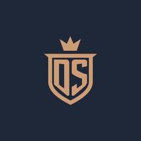 ds monogram eerste logo met schild en kroon stijl vector