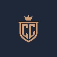 cc monogram eerste logo met schild en kroon stijl vector