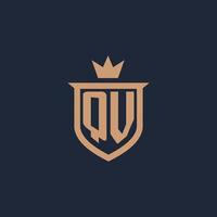 qv monogram eerste logo met schild en kroon stijl vector