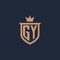 gy monogram eerste logo met schild en kroon stijl vector