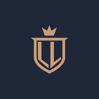 ll monogram eerste logo met schild en kroon stijl vector