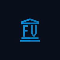 fv eerste logo monogram met gemakkelijk gerechtsgebouw gebouw icoon ontwerp vector