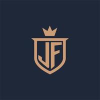 jf monogram eerste logo met schild en kroon stijl vector