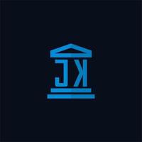 jk eerste logo monogram met gemakkelijk gerechtsgebouw gebouw icoon ontwerp vector