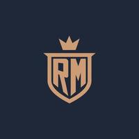 rm monogram eerste logo met schild en kroon stijl vector