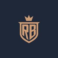 rb monogram eerste logo met schild en kroon stijl vector