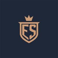 es monogram eerste logo met schild en kroon stijl vector