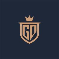 gd monogram eerste logo met schild en kroon stijl vector