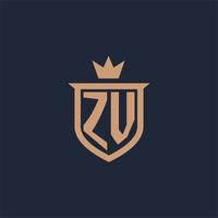 zv monogram eerste logo met schild en kroon stijl vector