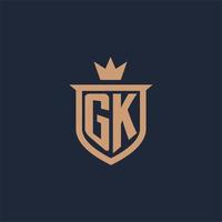 gk monogram eerste logo met schild en kroon stijl vector