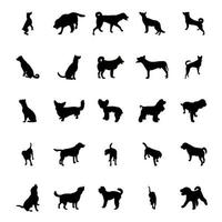 silhouetten van honden in verschillend poseert, een reusachtig pak van silhouetten van dieren. vector wit achtergrond zwart silhouet