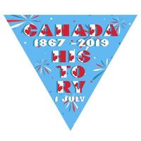 gelukkig Canada dag kaart. patroon met nationaal vlag rood en wit kleur modern typografie voor viering ontwerp, folder, spandoek. Aan fectief vuurwerk blauw achtergrond. vector