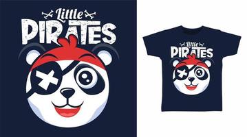 schattig panda weinig piraten illustratie t-shirt ontwerp vector