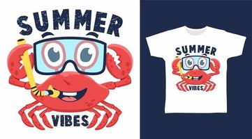 schattig krab zomer gevoel illustratie t-shirt ontwerp vector