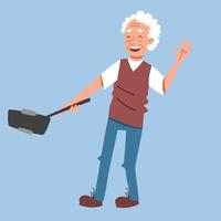een ouderen Mens duurt afbeeldingen van zichzelf met een selfie stok. vector