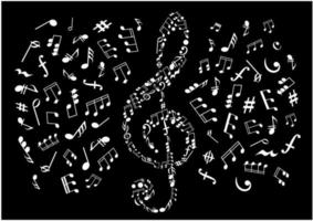 zwart en wit treble sleutel met musical aantekeningen vector