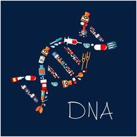 geneesmiddelen en gezondheidszorg pictogrammen in een vorm van dna vector