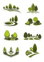 groen park en tuin landschap pictogrammen vector