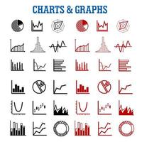 zwart en rood grafieken of grafieken pictogrammen vector