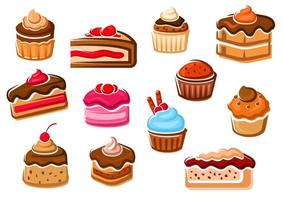 taarten, cupcakes, taarten, pudding en desserts vector