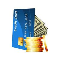 credit kaart met contant geld en gouden munten vector